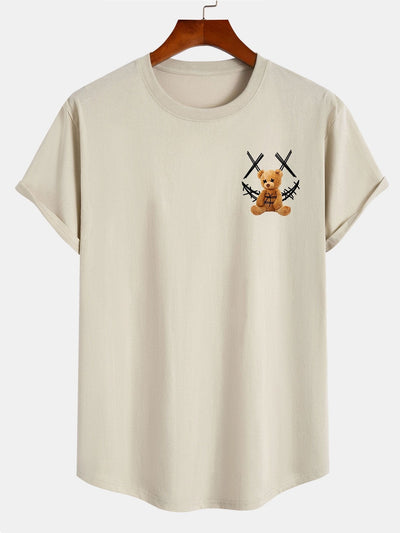 Smiley Bear Print Cotton Arc Hem T-Shirt