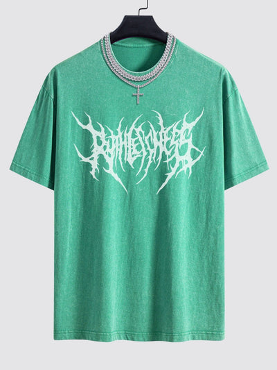 Gothic Slogan Print Washed Drop Shoulder Oversize T-Shirt