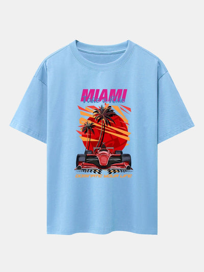 Miami F1 Racing Print Drop Shoulder Oversize T-Shirt