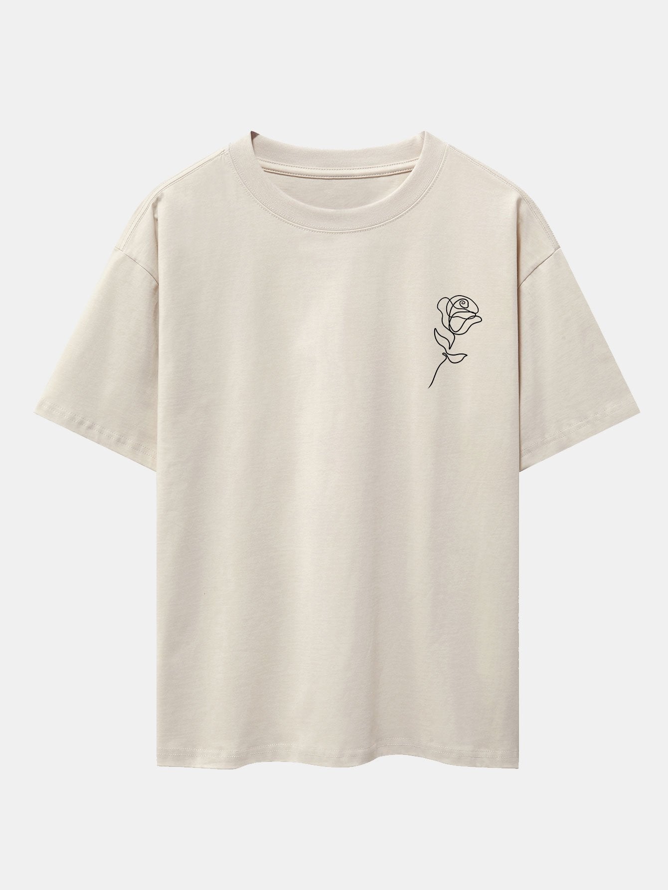Simple Rose Print Drop Shoulder Oversize T-Shirt