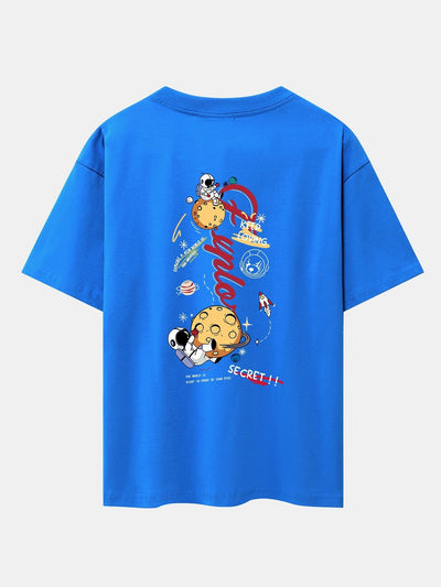 Planet Astronaut Print Drop Shoulder Oversize T-Shirt
