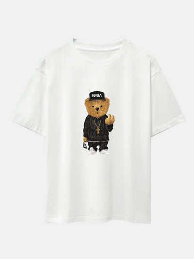 Hip Hop Bear Print Heavy Weight Oversize T-Shirt