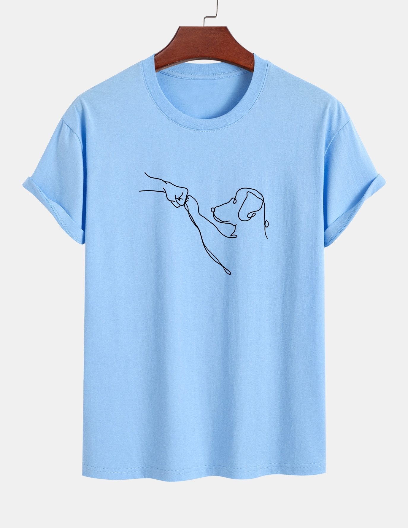Regular Fit Dog Line Drawing Print Cotton T-Shirt