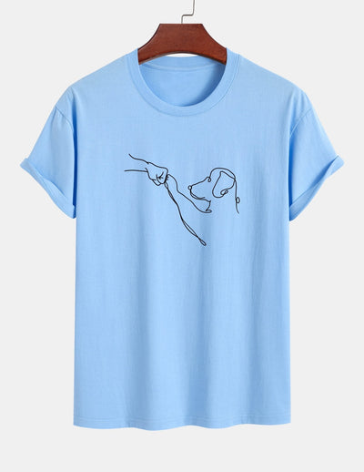 Regular Fit Dog Line Drawing Print Cotton T-Shirt
