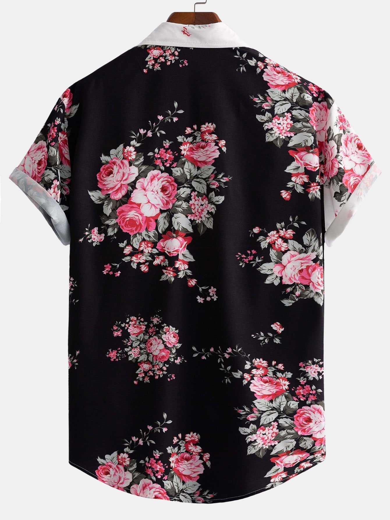 Two Tone Rose Print Button Up Shirt