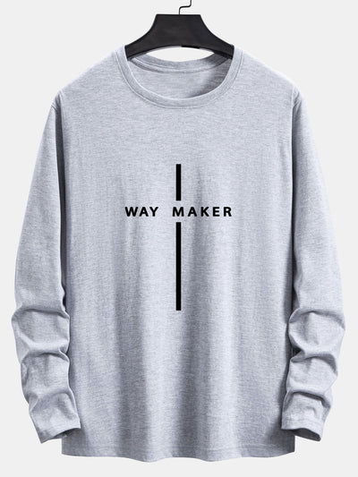 Long Sleeve Way Maker Stripe Print Cotton T-Shirt