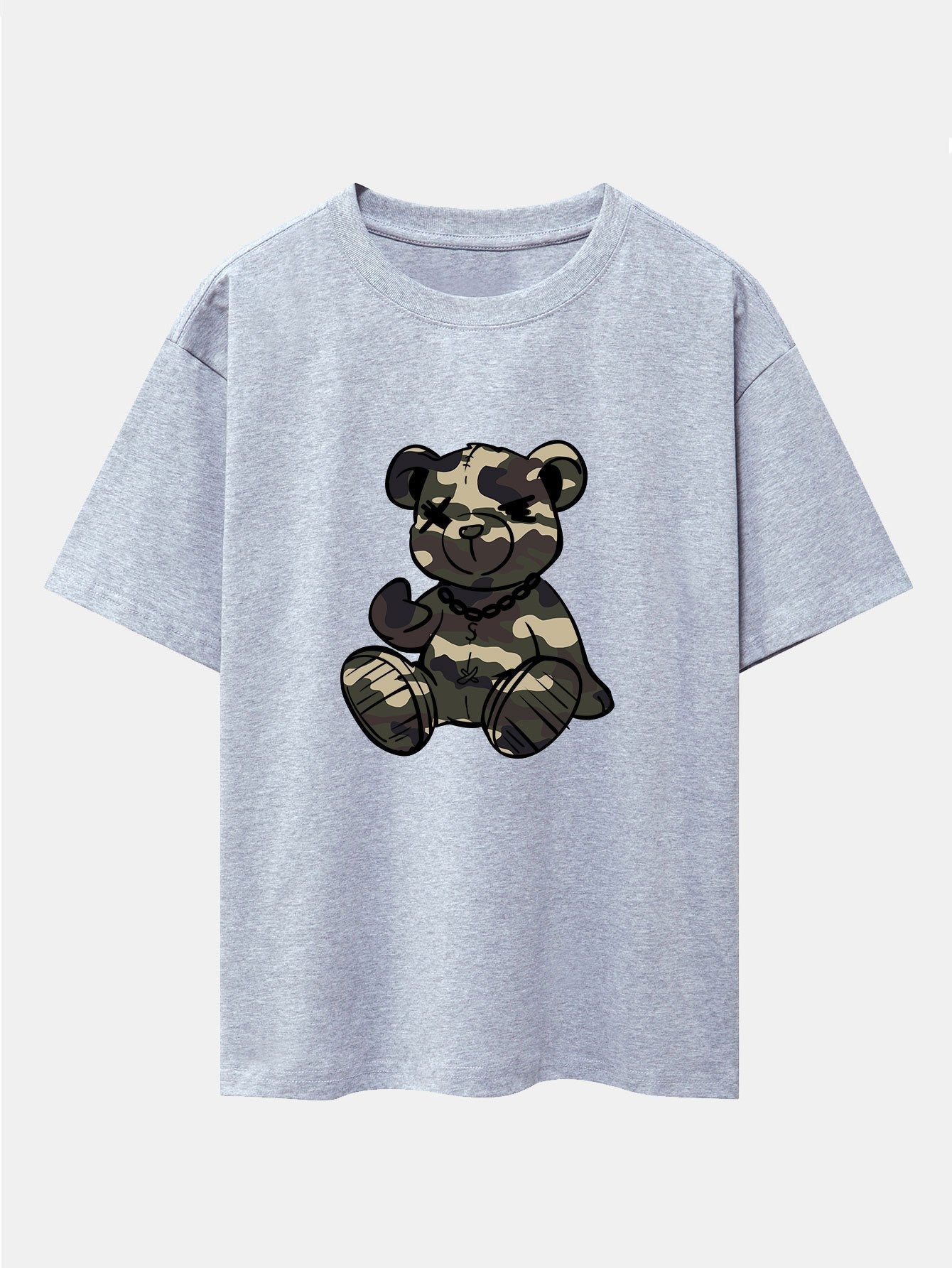 Camouflage Bear Print Drop Shoulder Oversize T-Shirt