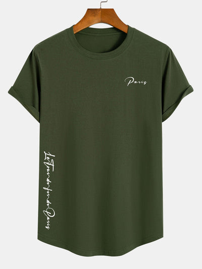 Paris Slogan Print Cotton Arc Hem T-Shirt