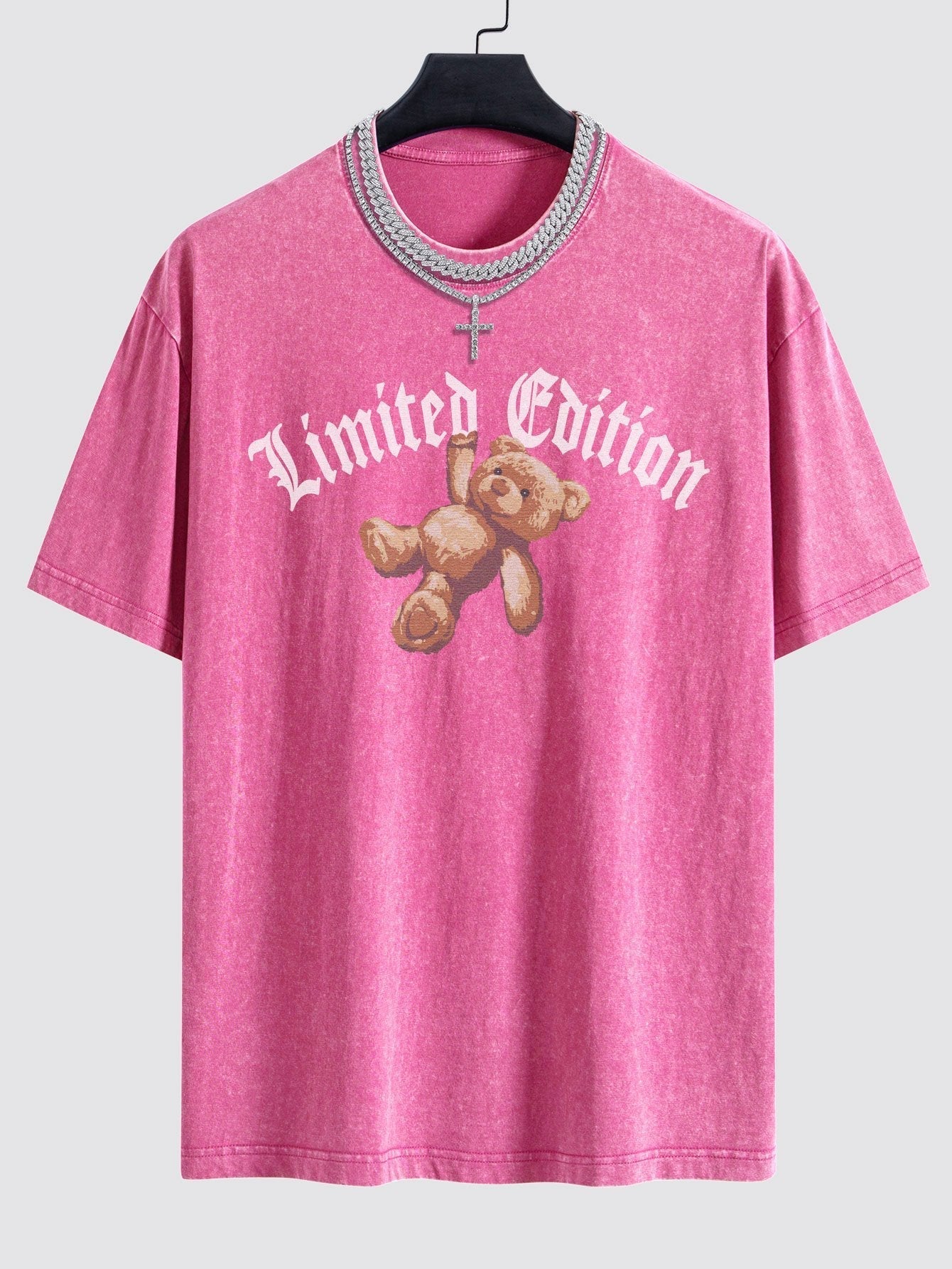 Slogan Bear Print Washed Drop Shoulder Oversize T-Shirt