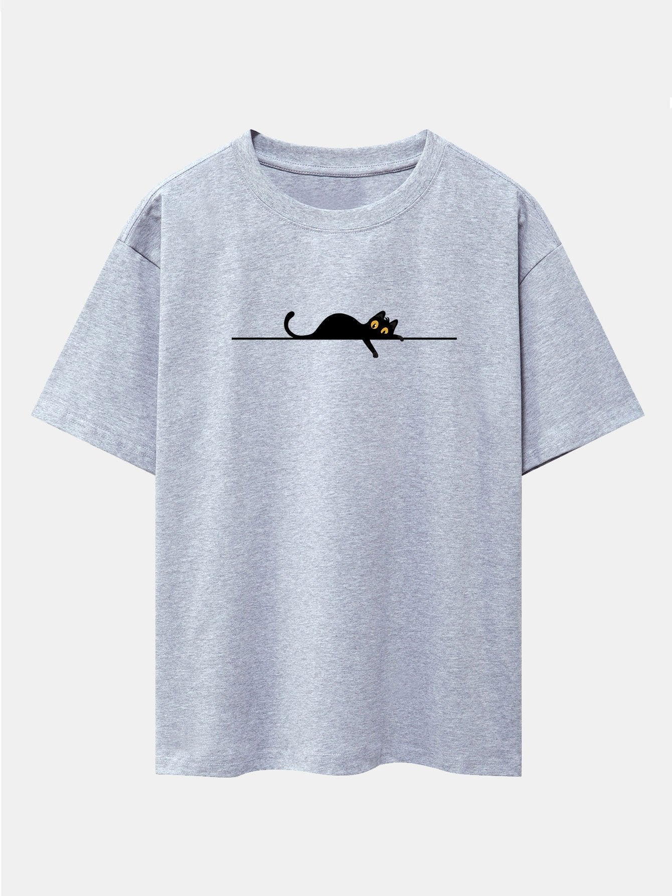 Black Cat Print Drop Shoulder Oversize T-Shirt