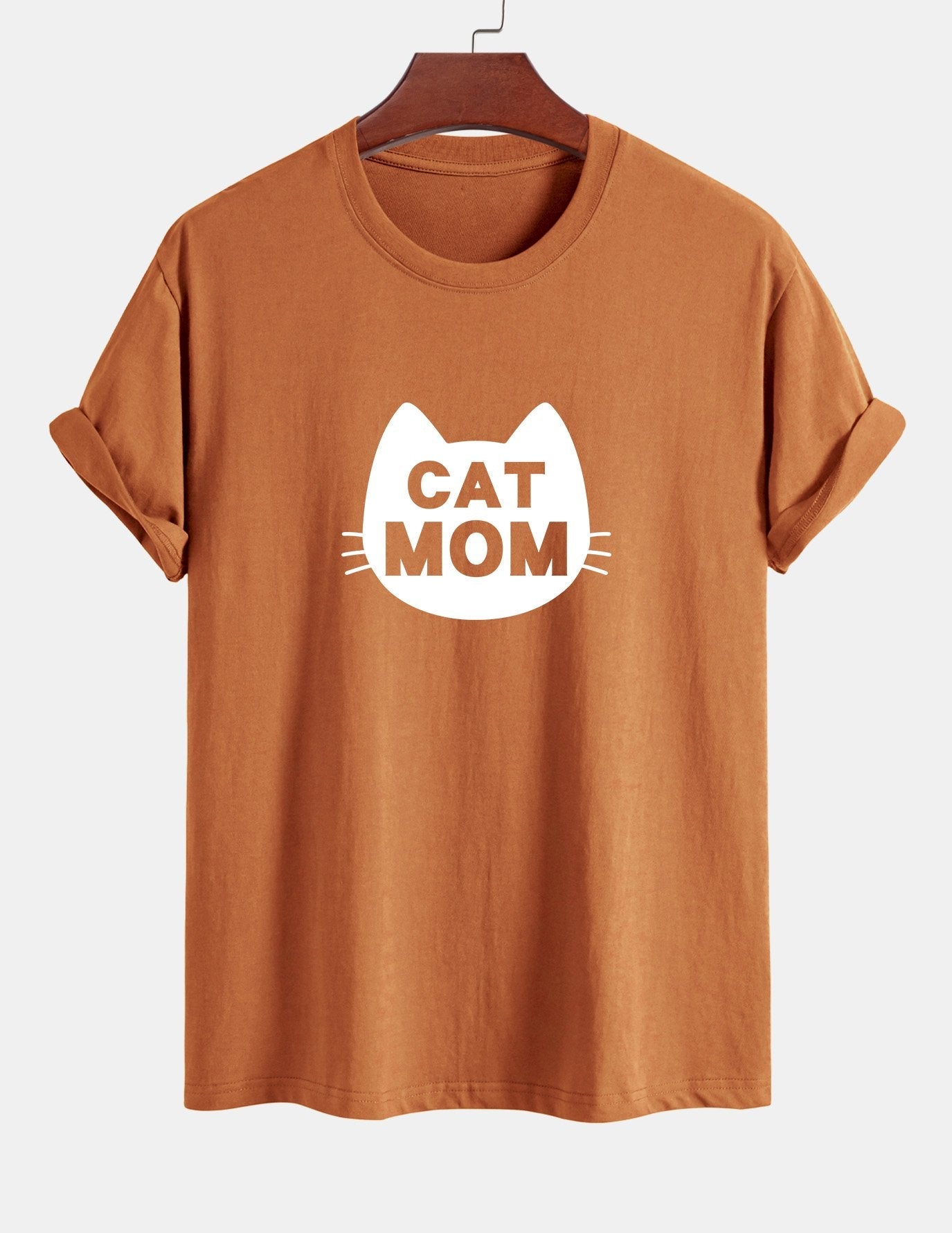 Regular Fit Cat Mom Print Cotton T-Shirt
