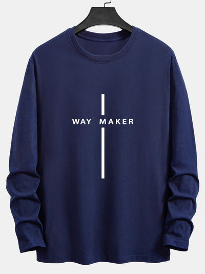 Long Sleeve Way Maker Stripe Print Cotton T-Shirt