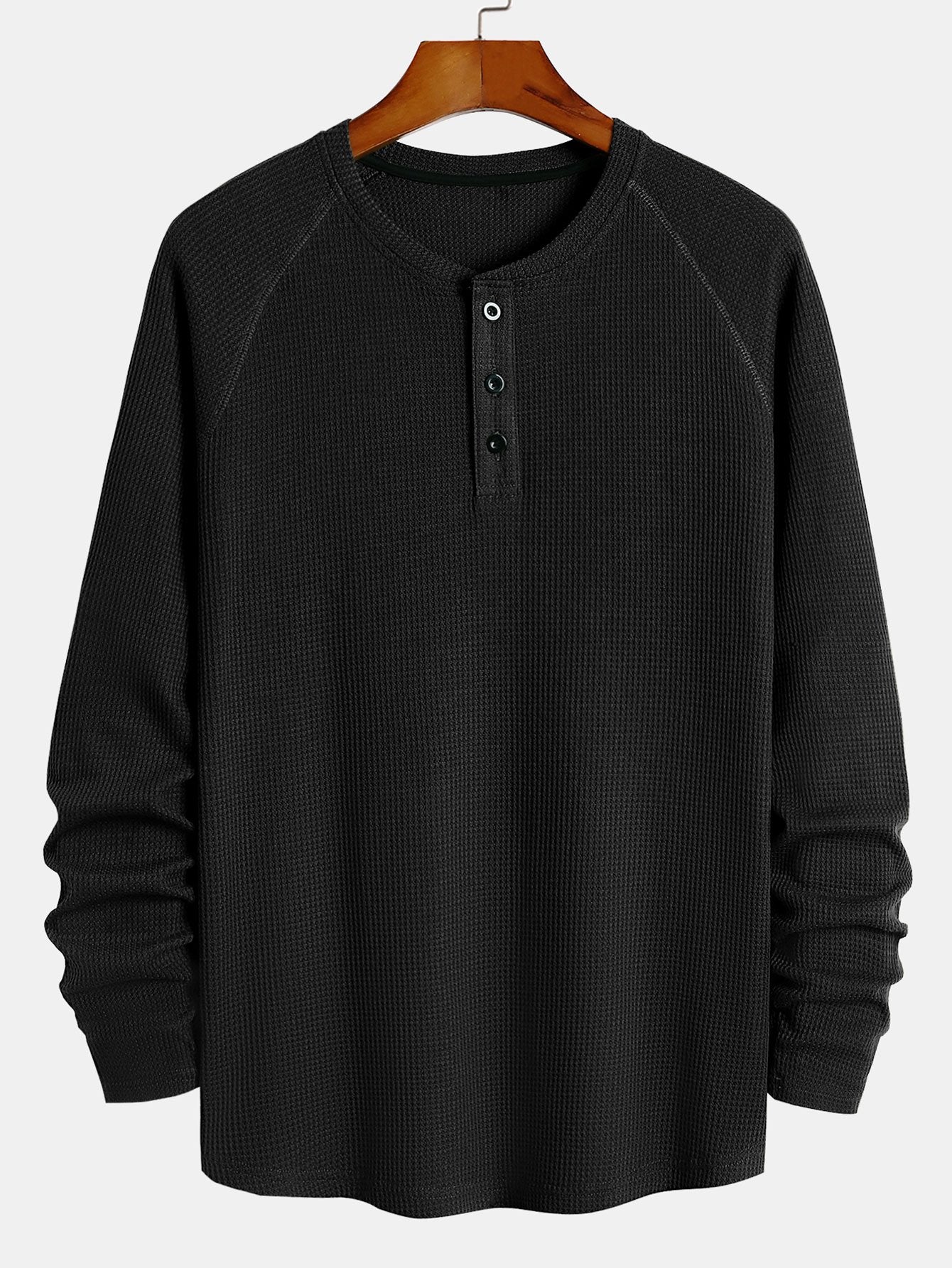 3 Pieces Long Sleeve Arc Hem Waffle Henley Shirt
