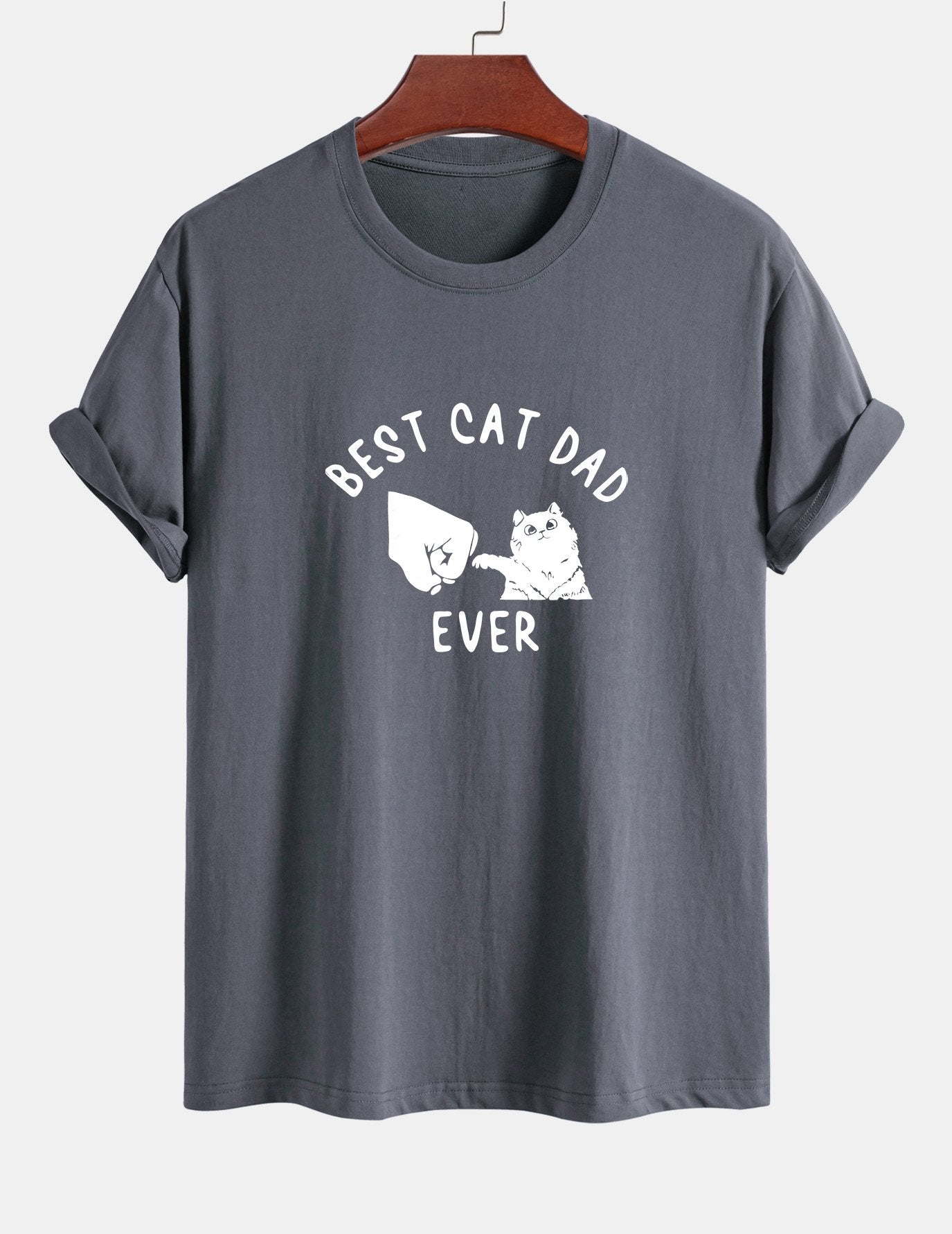 Regular Fit Best Cat Dad Ever Print Cotton T-Shirt