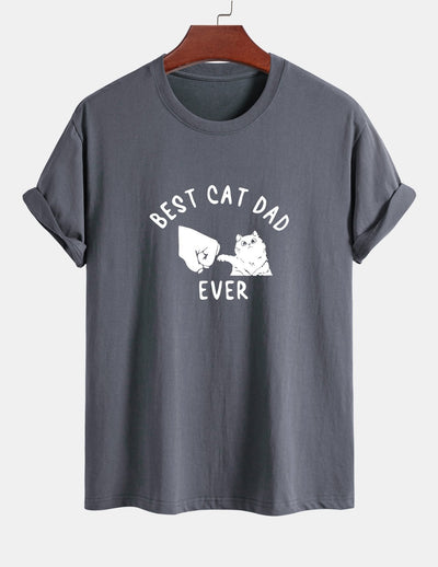 Regular Fit Best Cat Dad Ever Print Cotton T-Shirt