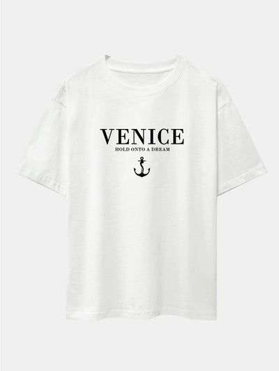 Venice Anchor Print Drop Shoulder Oversize T-Shirt