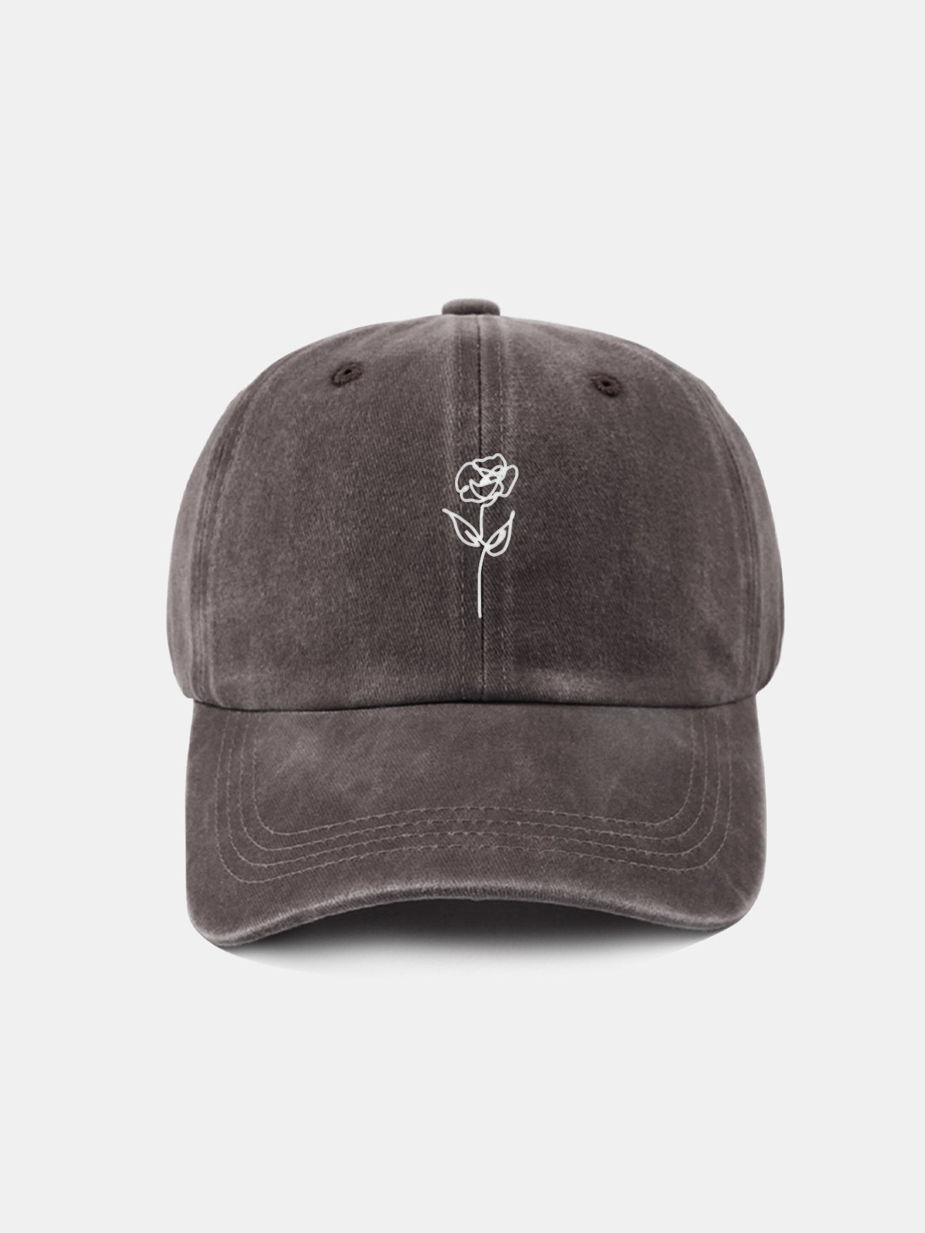 Line Rose Pattern Washed Cotton Decorative Baseball Cap