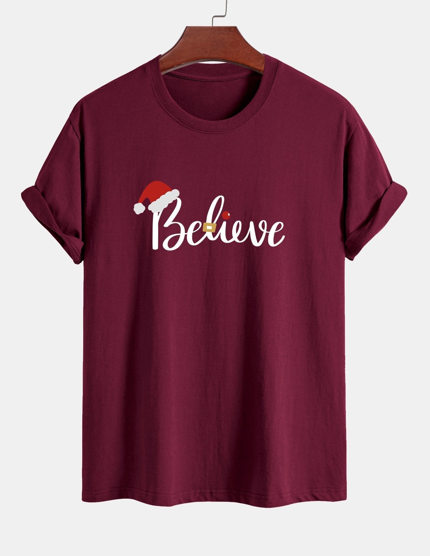 Regular Fit Christmas Believe Print Cotton T-Shirt