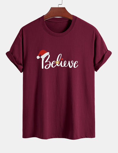 Regular Fit Christmas Believe Print Cotton T-Shirt