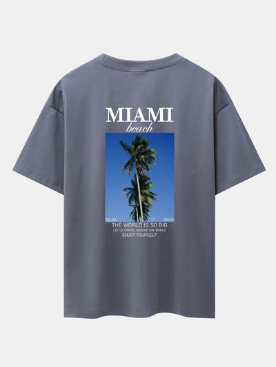 Miami Palm Tree Back Print Drop Shoulder Oversize T-Shirt
