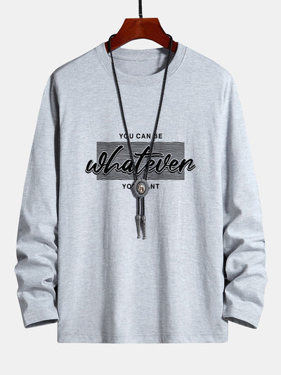 Long Sleeve Slogan Print Cotton T-Shirt