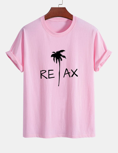 Regular Fit Relax Palm Tree Print Cotton T-Shirt