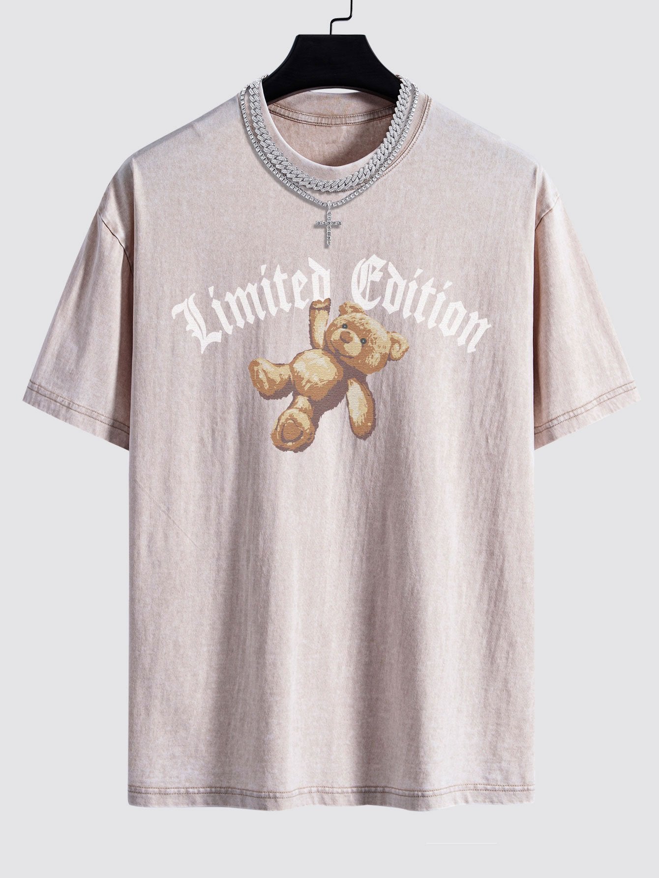 Slogan Bear Print Washed Drop Shoulder Oversize T-Shirt