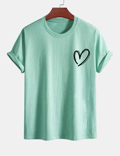 Regular Fit Heart Print Cotton T-Shirt