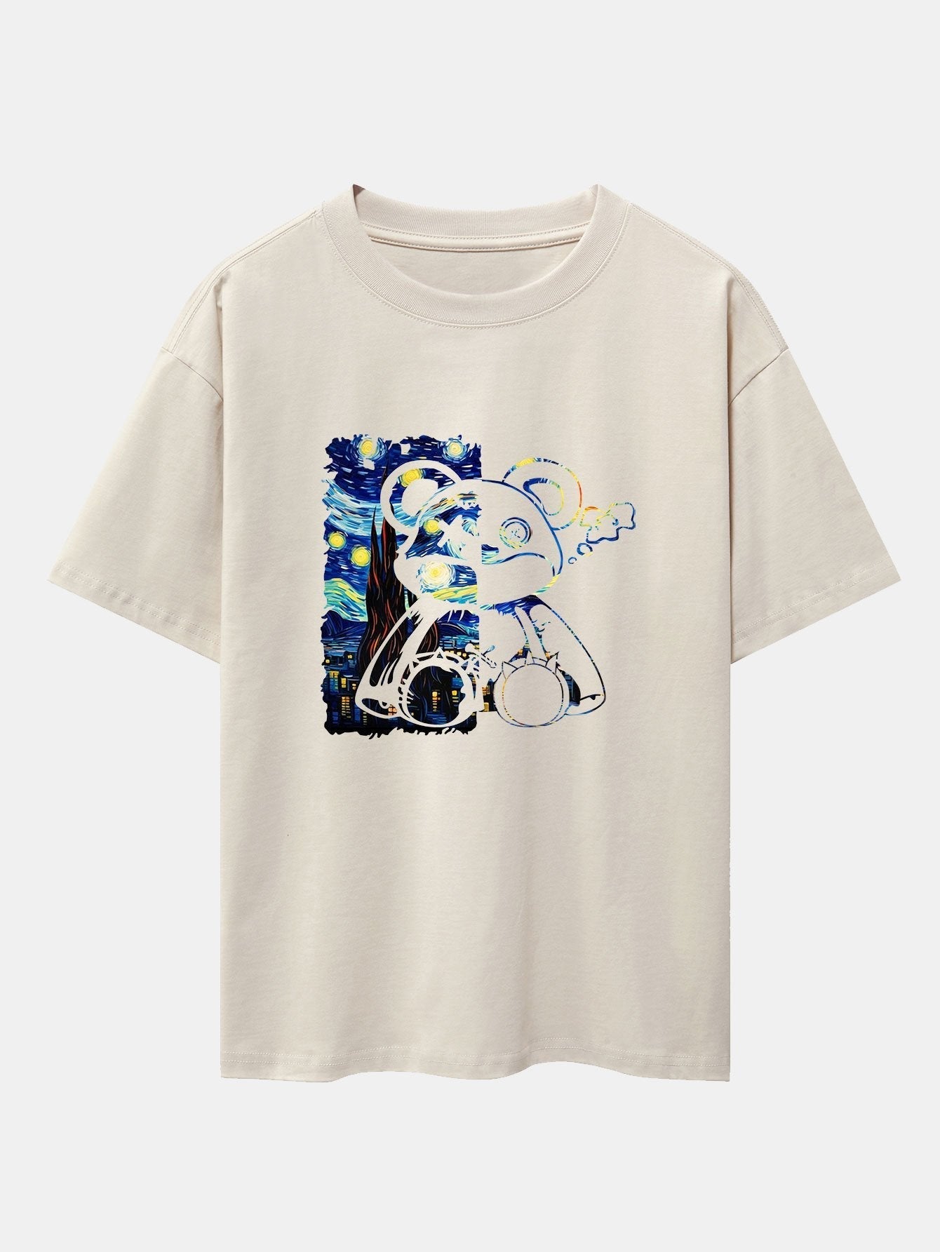Starry Sky Bear Print Drop Shoulder Oversize T-Shirt