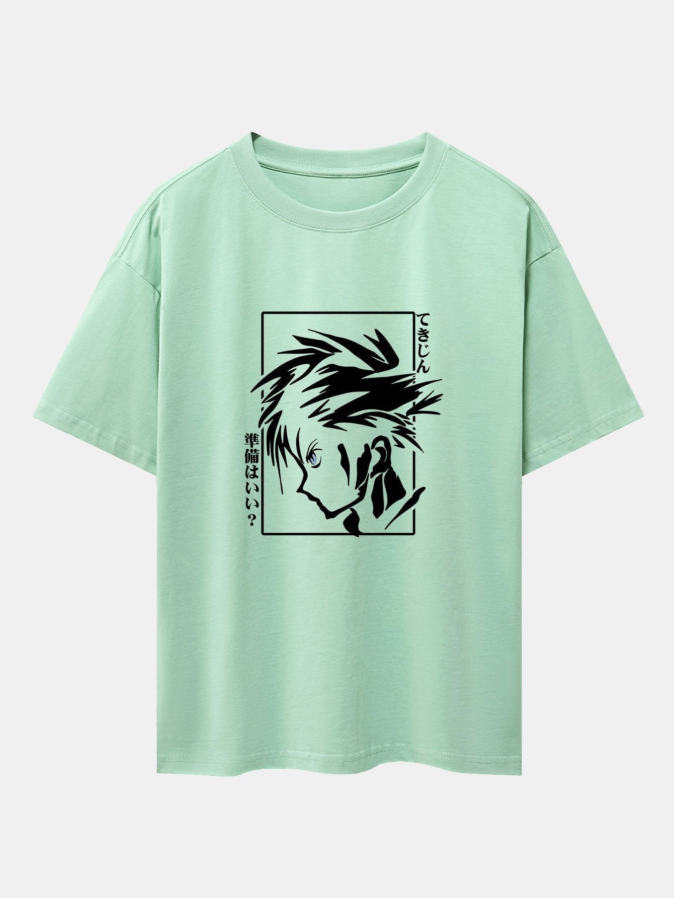 Japanese Comic Male Print Drop Shoulder Oversize T-Shirt