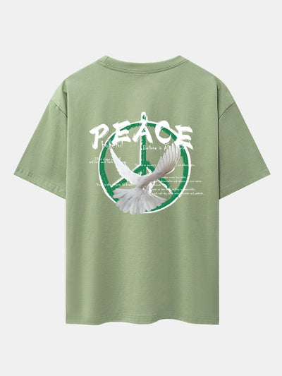 Dove With Peace Symbol Back Print Drop Shoulder Oversize T-Shirt