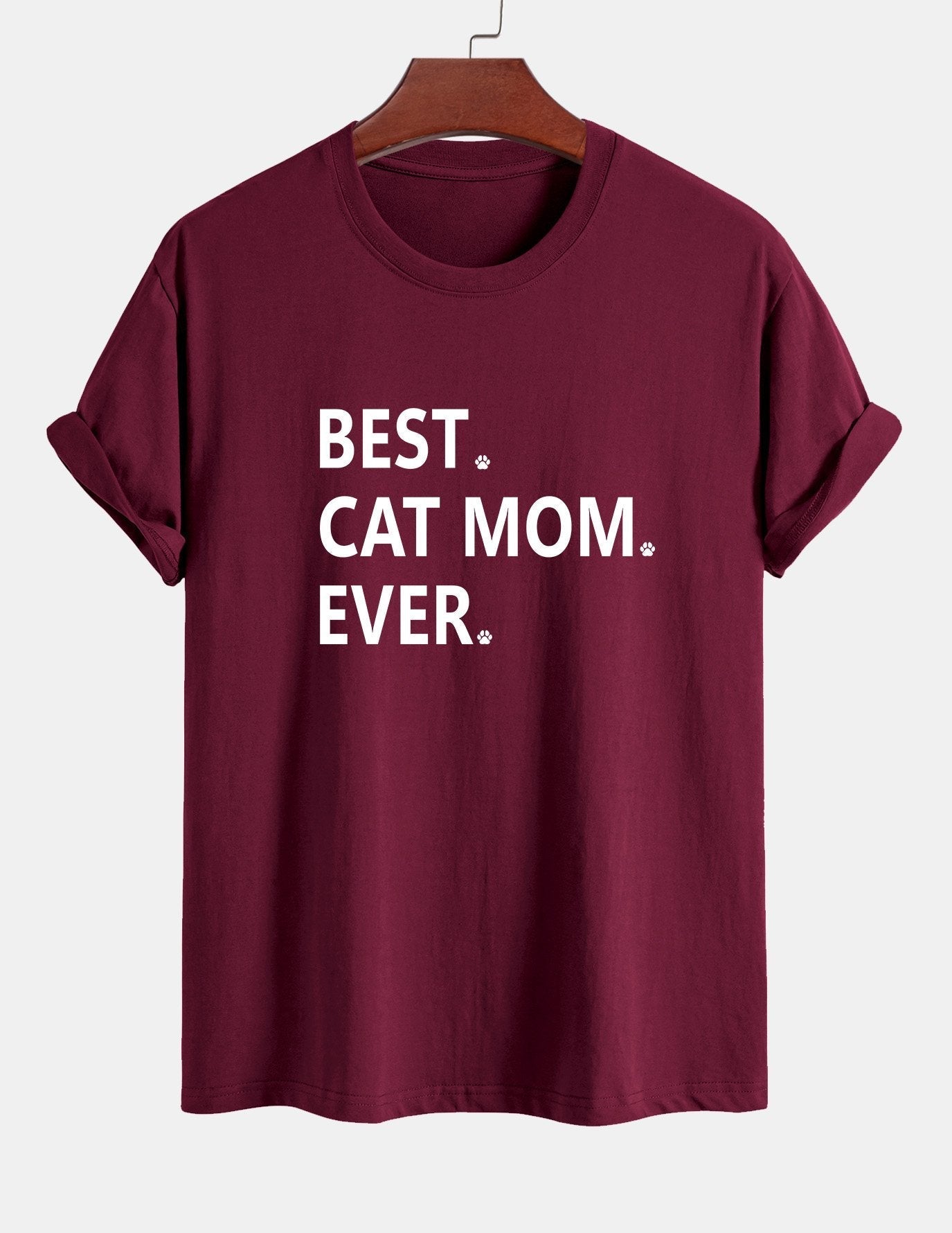 Regular Fit Best Cat Mom Ever Print Cotton T-Shirt