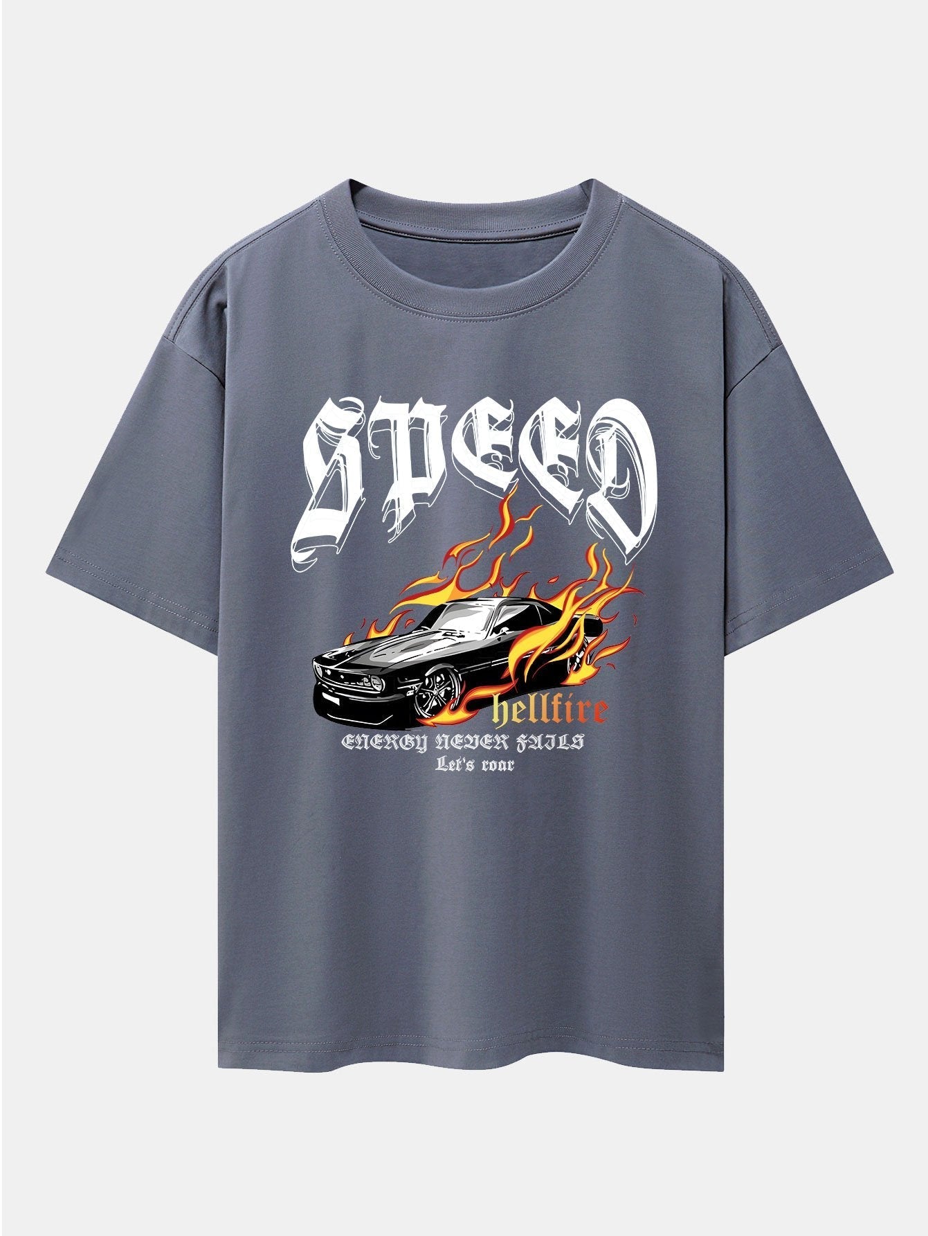 Speed Car Flame Print Drop Shoulder Oversize T-Shirt