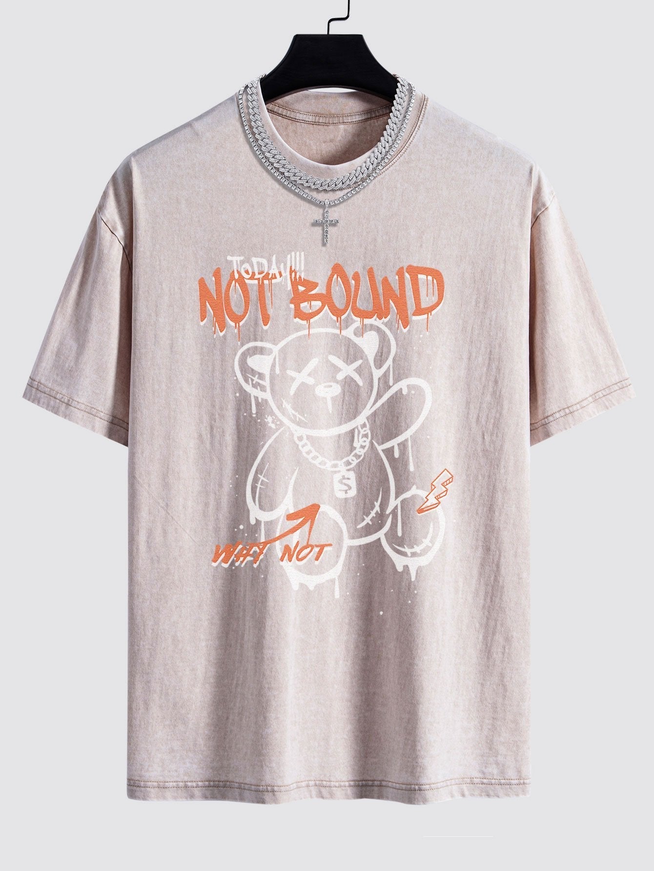 Slogan Graffiti Bear Print Washed Drop Shoulder Oversize T-Shirt