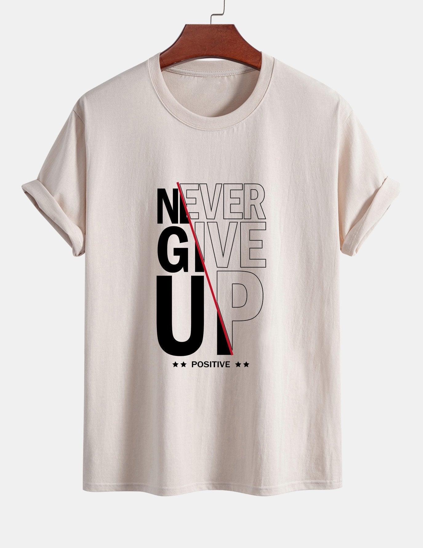 Regular Fit Never Give Up Print Cotton T-Shirt