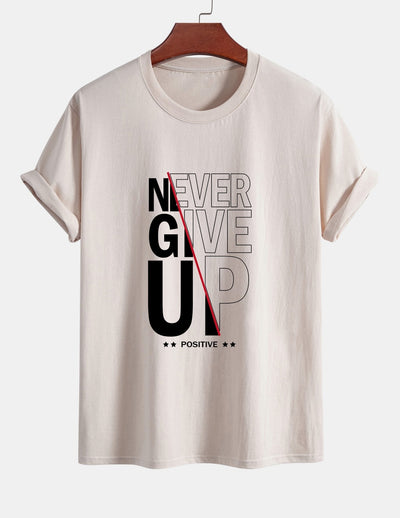 Regular Fit Never Give Up Print Cotton T-Shirt