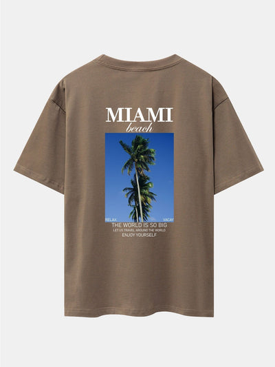 Miami Palm Tree Back Print Drop Shoulder Oversize T-Shirt