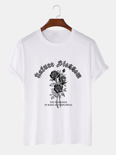 Gothic Style Rose Print T-Shirts