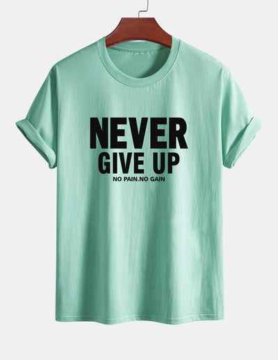 Regular Fit Never Give Up Print Cotton T-Shirt