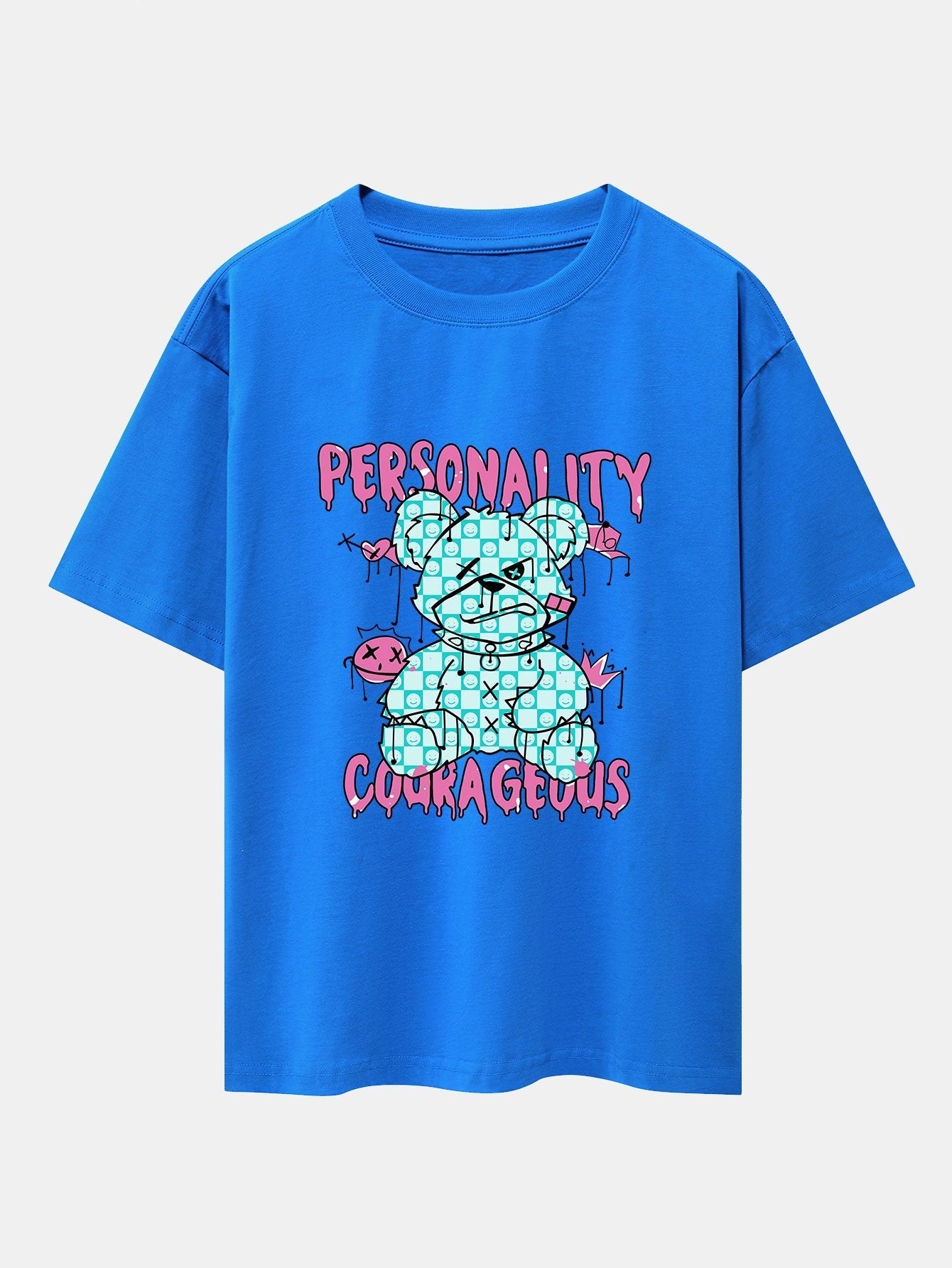 Dissolving Bear Slogan Print Drop Shoulder Oversize T-Shirt