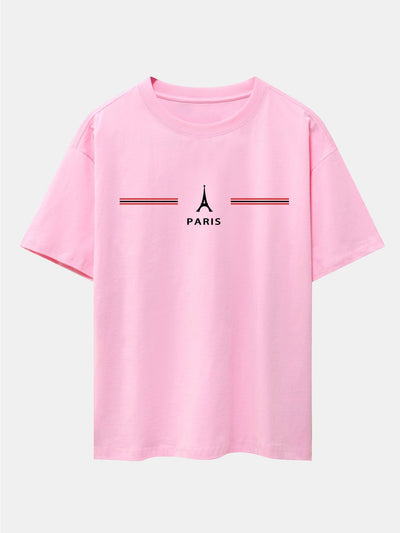 Paris Stripes Print Drop Shoulder Oversize T-Shirt