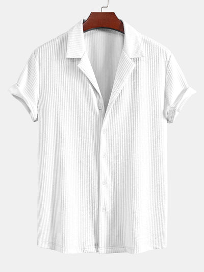 Muscle Fit Ribbed Deep Cuban Shirt