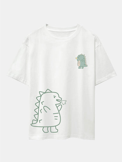 Fire-breathing Dinosaur Print Drop Shoulder Oversize T-Shirt