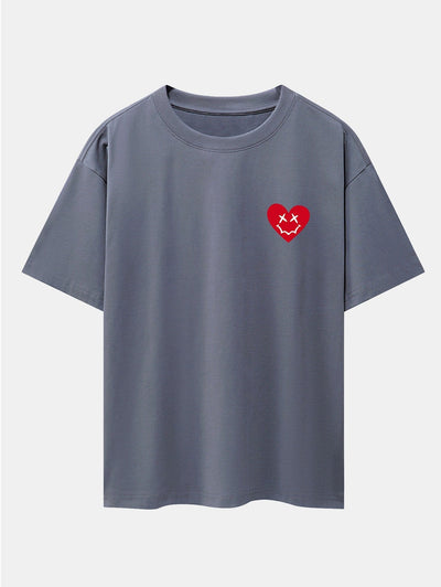 Smiley Heart Print Drop Shoulder Oversize T-Shirt