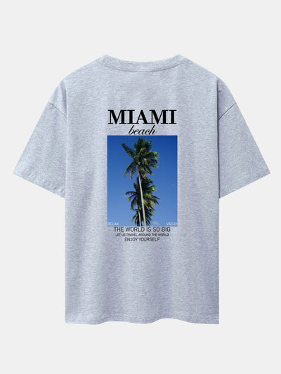 Miami Palm Tree Back Print Drop Shoulder Oversize T-Shirt