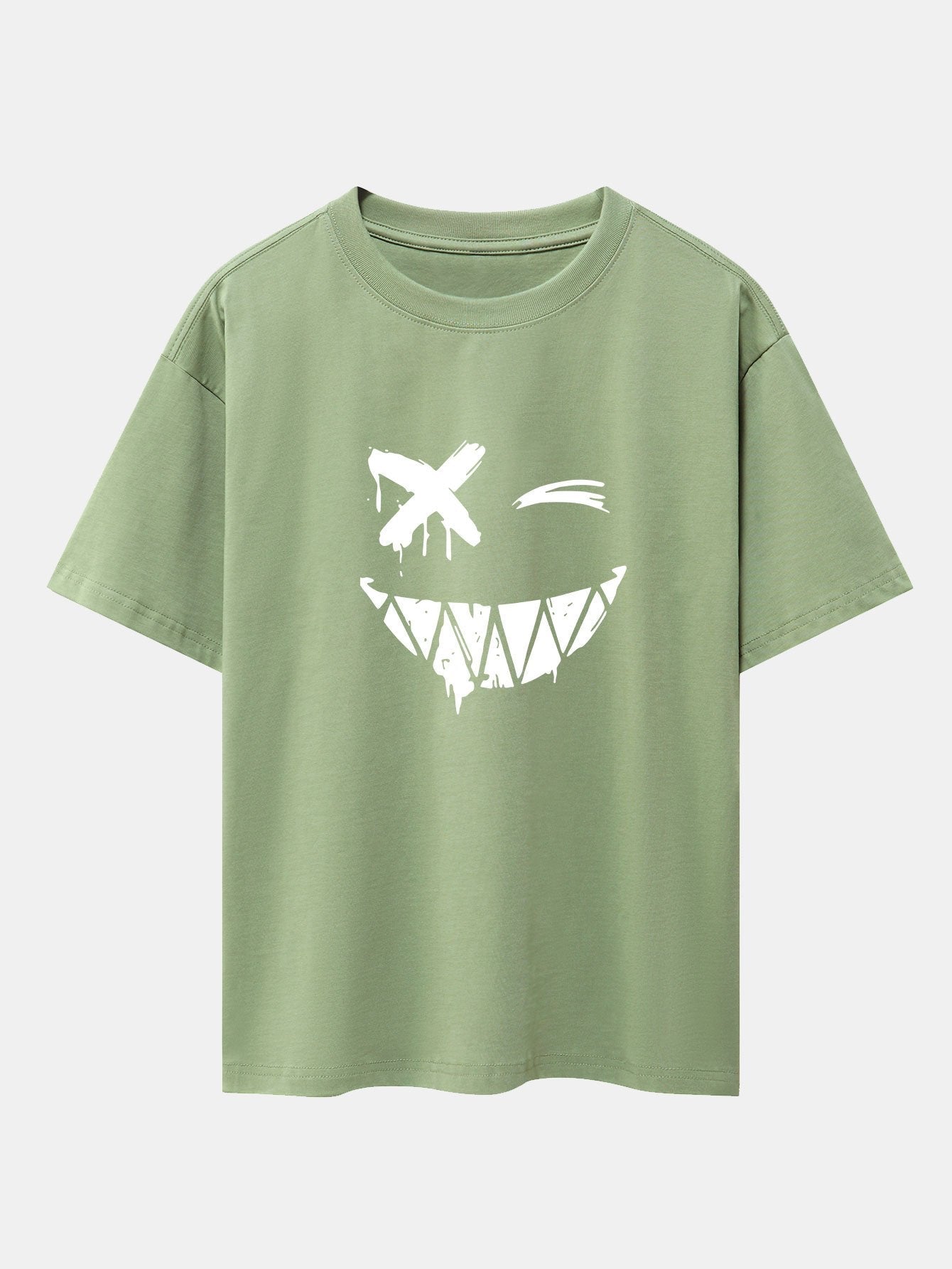 Dissolved Smiley Face Print Drop Shoulder Oversize T-Shirt