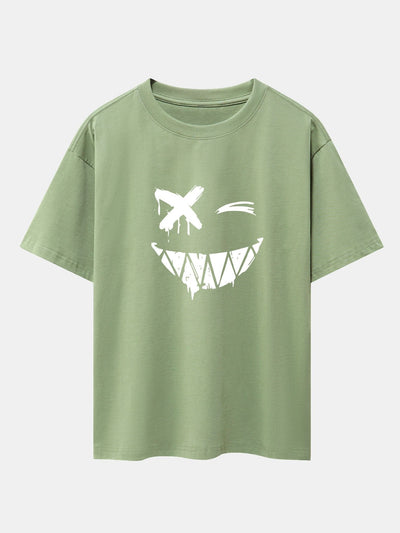 Dissolved Smiley Face Print Drop Shoulder Oversize T-Shirt