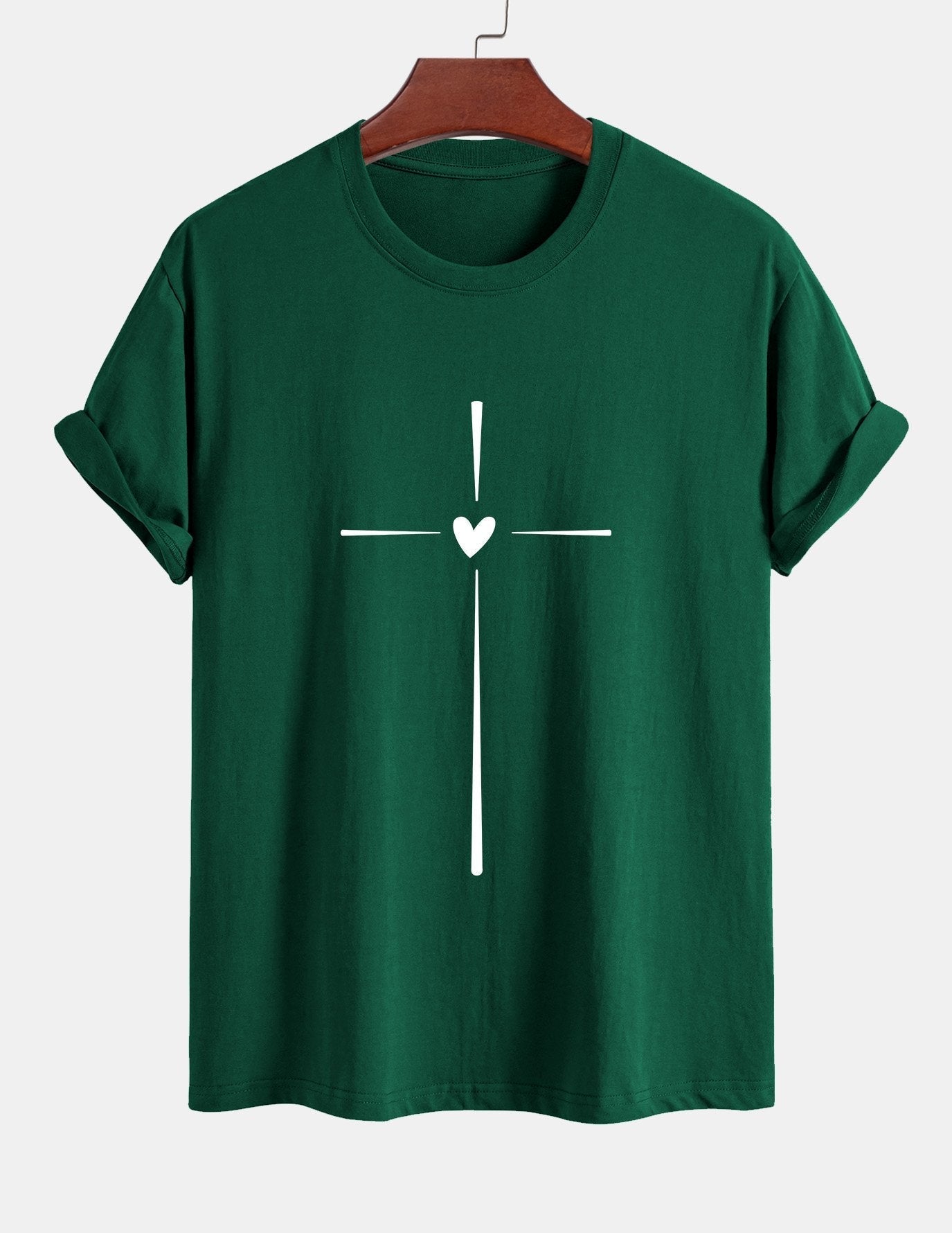 Regular Fit Cross Heart Print Cotton T-Shirt