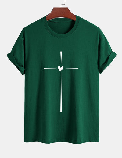 Regular Fit Cross Heart Print Cotton T-Shirt