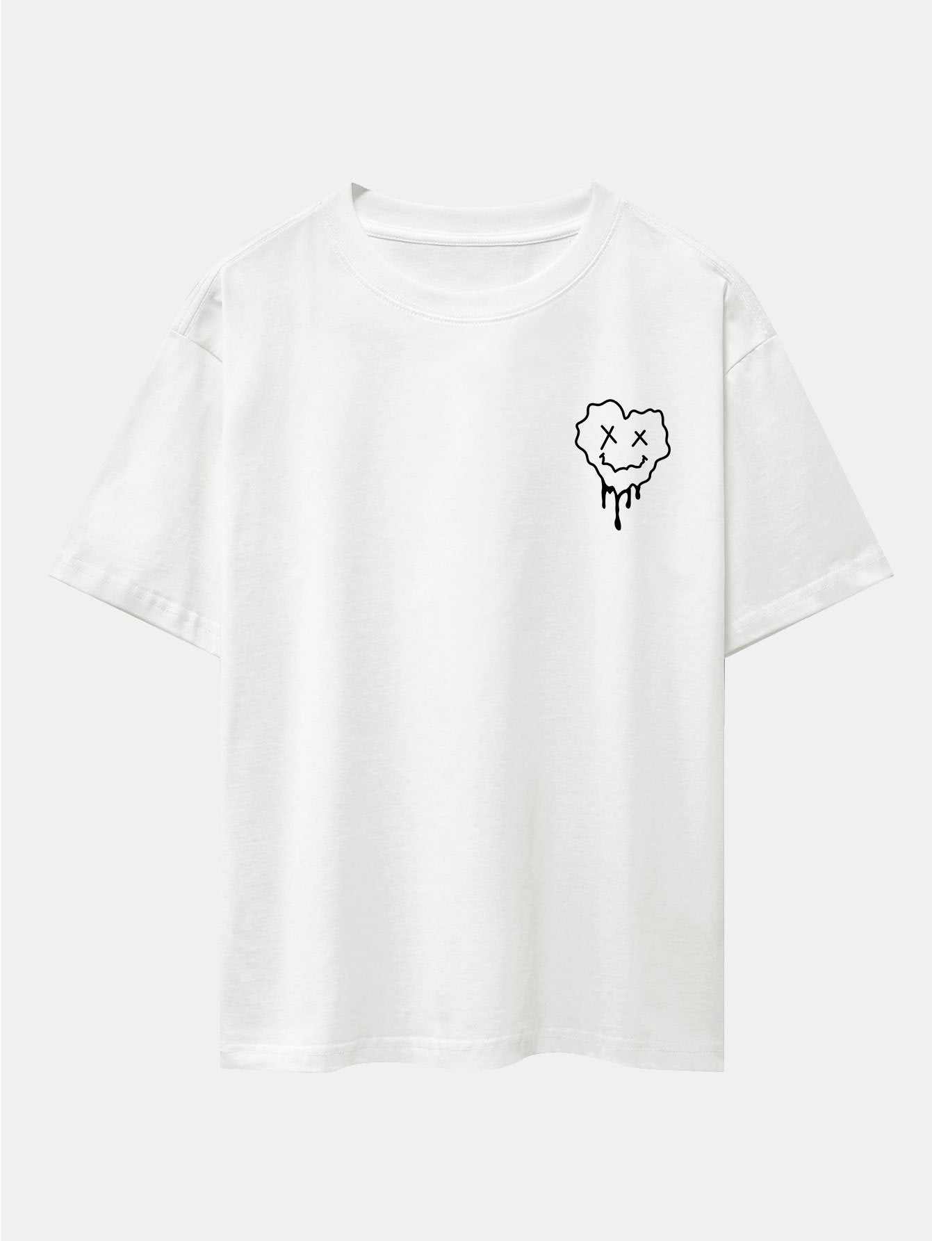 Dissolving Heart Smiley Face Print Drop Shoulder Oversize T-Shirt
